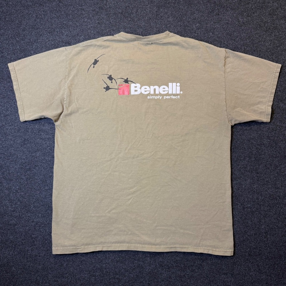 Vintage Benelli T-Shirt Mens XL Tan Duck Logo Hunting Graphic Tee Simply Perfect